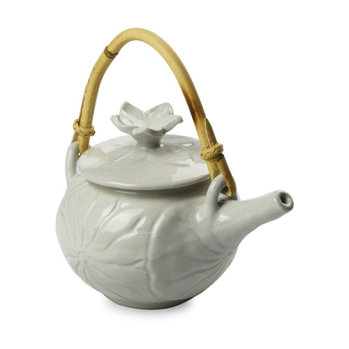 Ceramic Lotus Teapot With Bamboo Handle