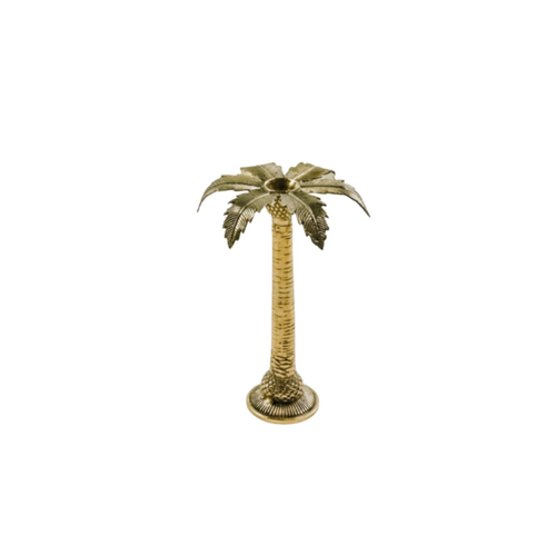 Medium Gold Brass Palm Tree Candle Stick Holder