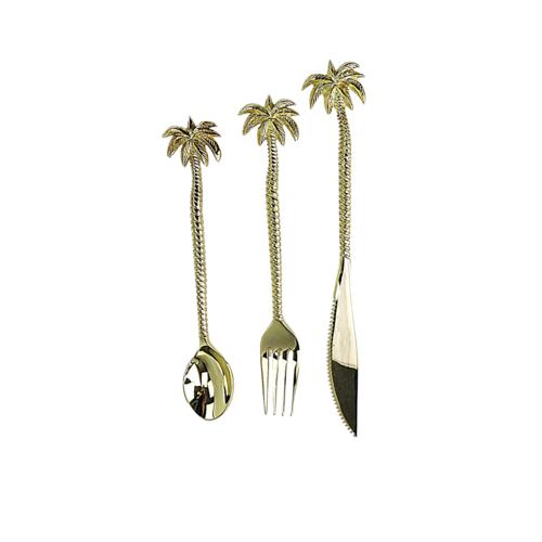 Tropical Brass Palm Tree Cutlery Set of 3