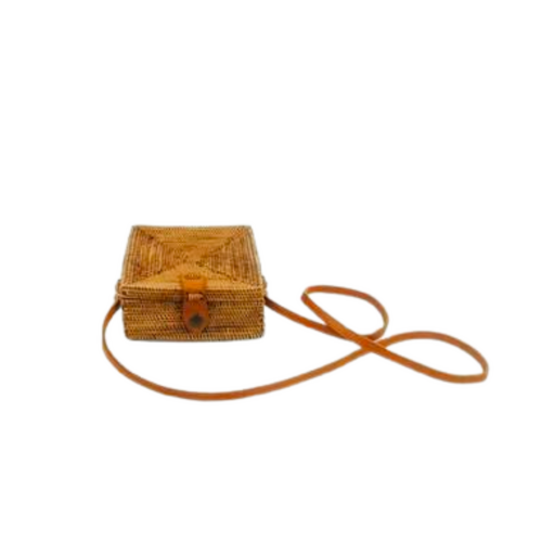 Rattan Woven Square Bag With Leather Latch