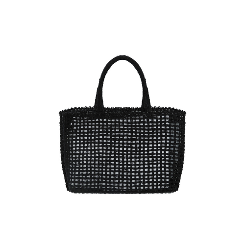 Salome Black Square Open Weave Seagrass Bag with Detailing